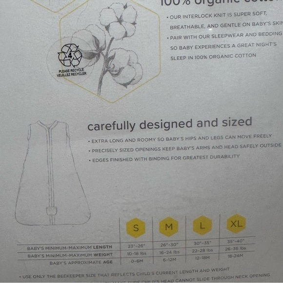 Burt’s Bees Beekeeper Wearable Blanket Pink & White M 6-12 Months 16-24 Lbs NWT - Picture 9 of 12